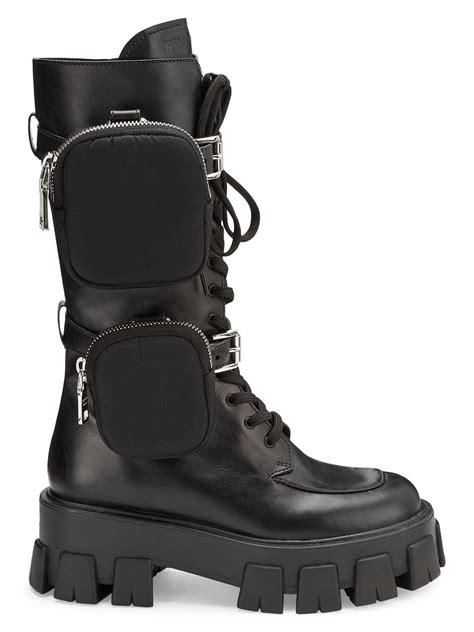 prada black chunky combat boots